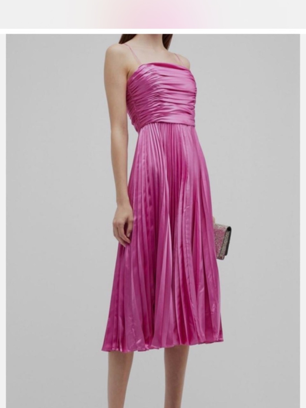 AMUR Fuchsia Pleated Satin Midi Dress